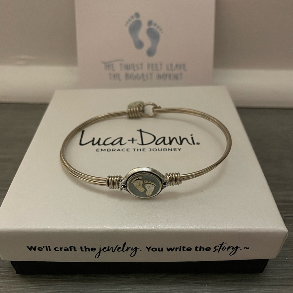 Luca + Danni Silver Little Footsteps Bangle in Blue